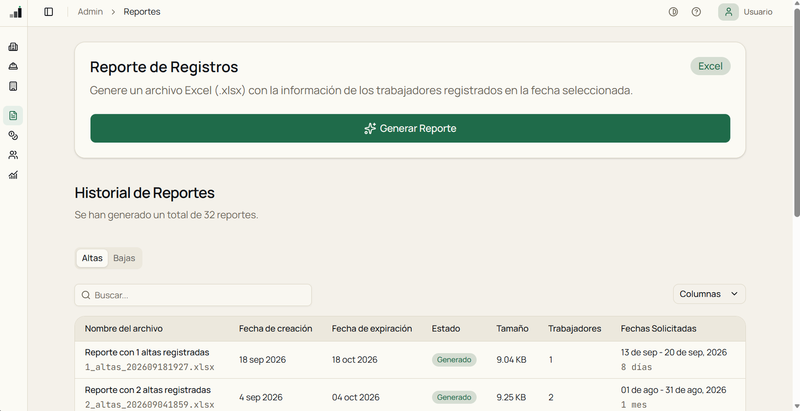 Exportación a Excel/nómina