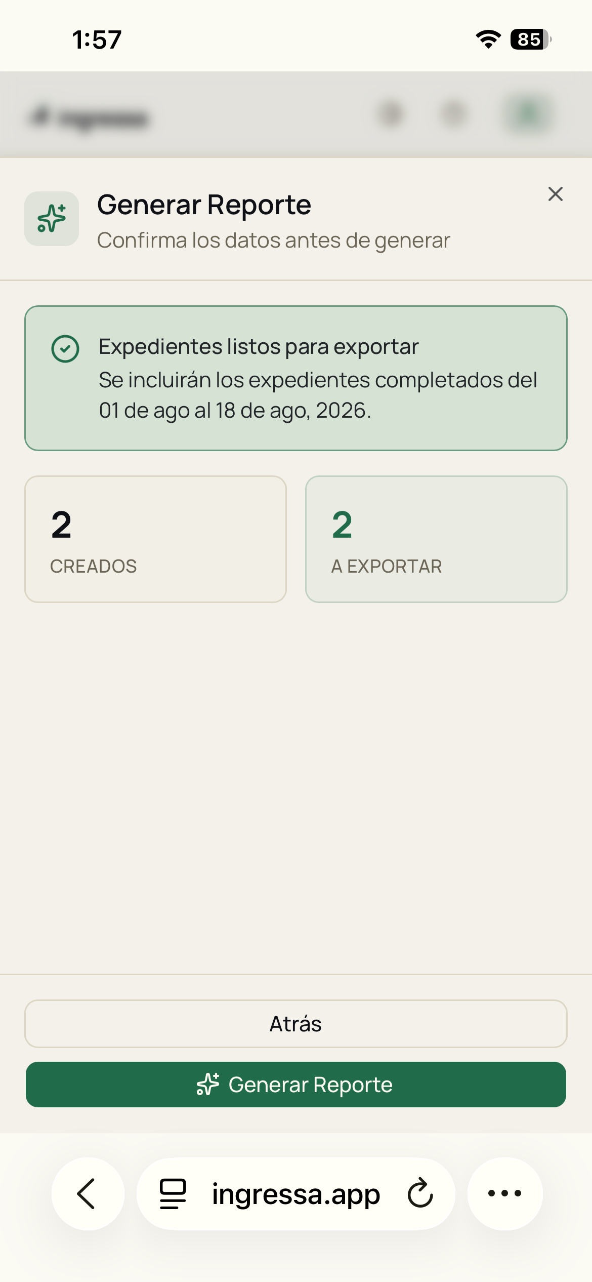 Exportación a Excel